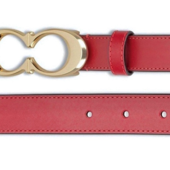 NEW COACH Signature Gold Buckle Red Leather Belt. Sz XL. Adjustable. MSRP $128. - Picture 4 of 7
